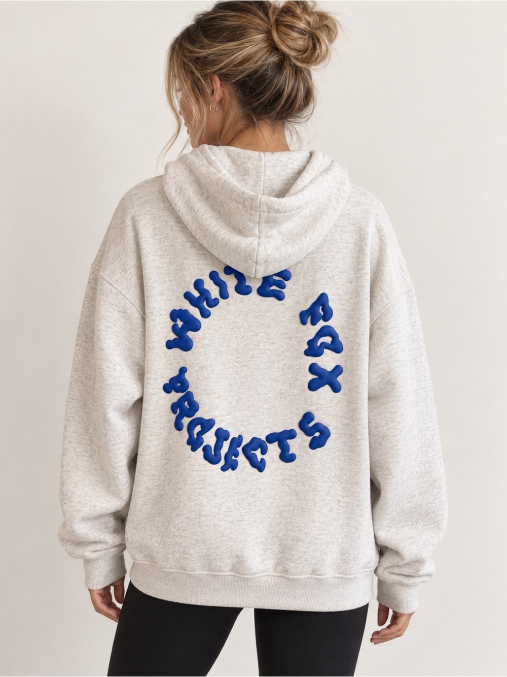 White Fox Boutique Heather Gray Hoodie with Royal Blue Graphic NWOT